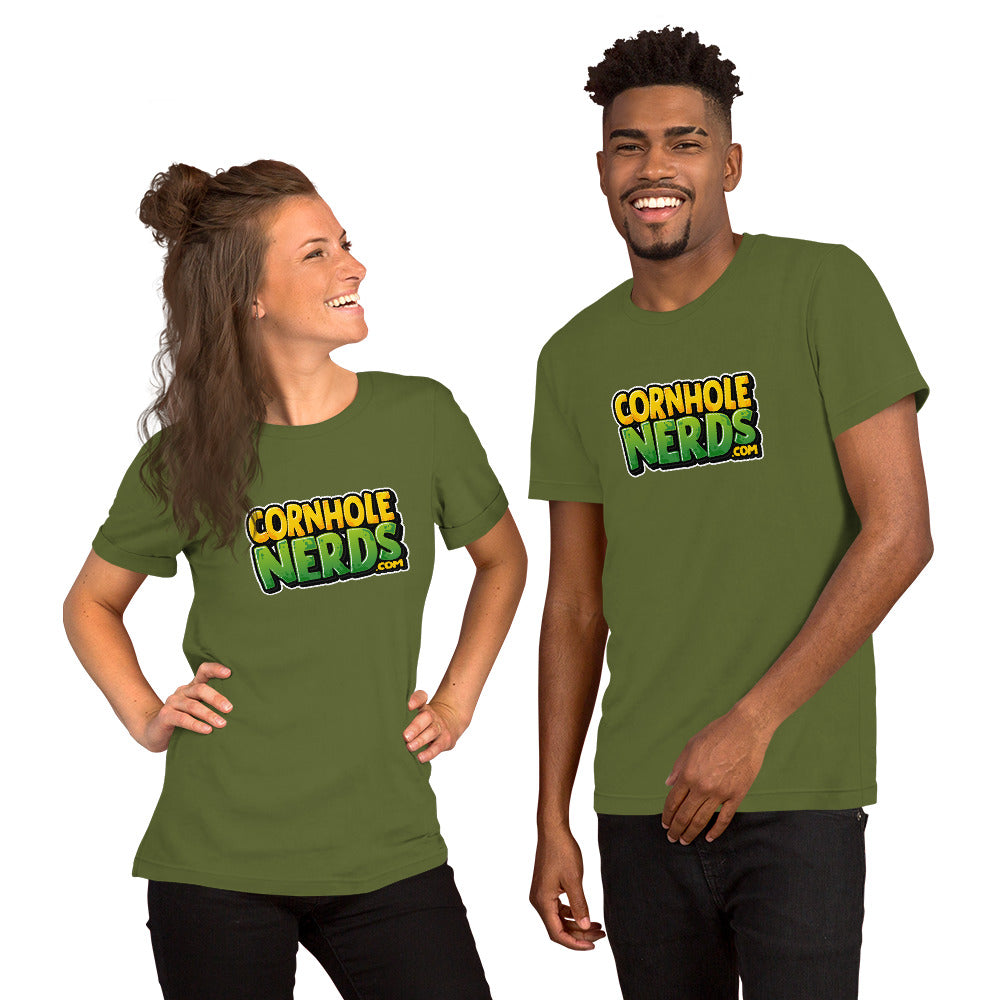 Cornhole Nerds unisex t-shirt yellow/green logo