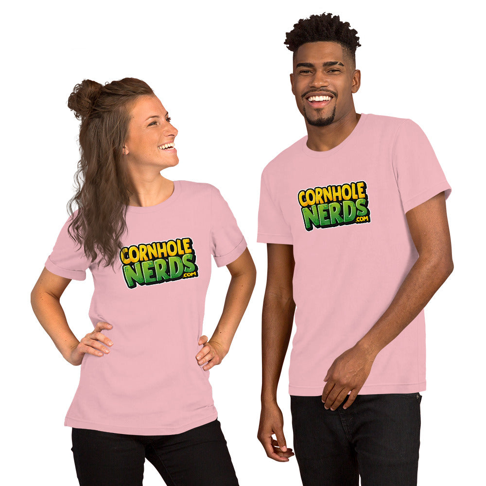 Cornhole Nerds unisex t-shirt yellow/green logo