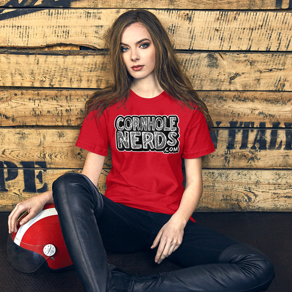 Cornhole Nerds chalk board logo Unisex t-shirt