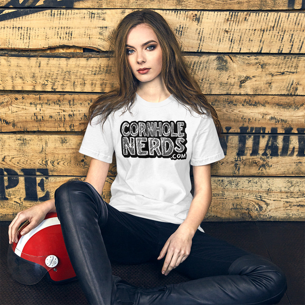 Cornhole Nerds chalk board logo Unisex t-shirt