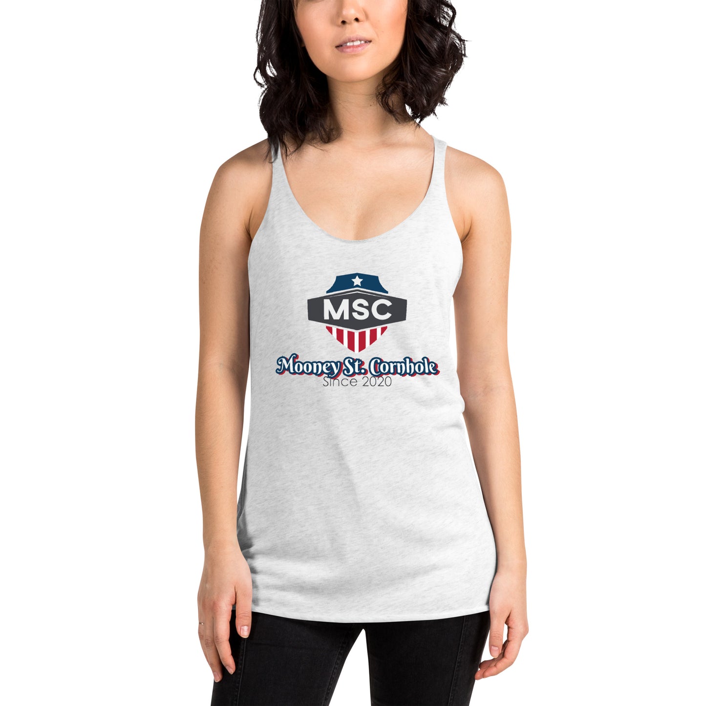 Mooney St. Cornhole Women's Racerback Tank
