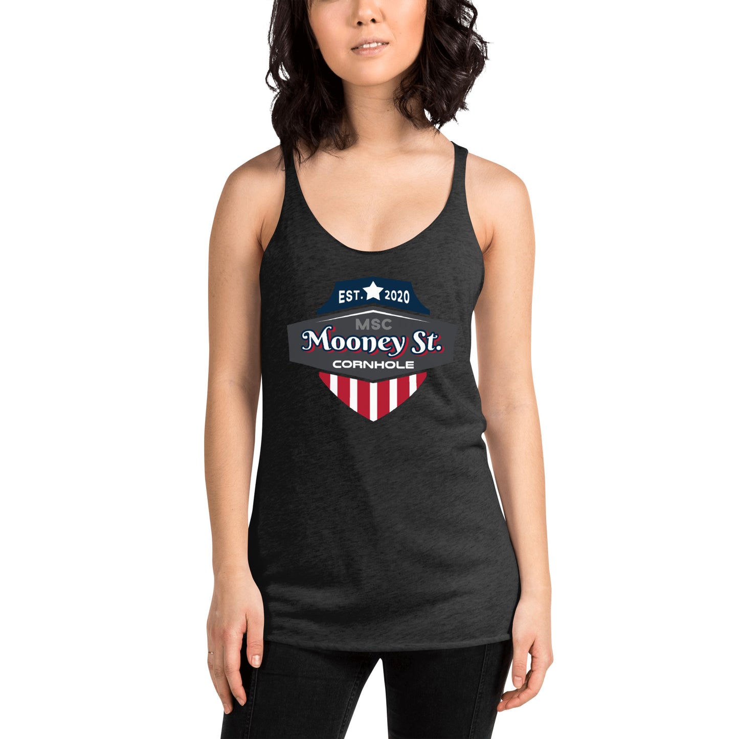 Mooney St. Cornhole Women's Racerback Tank