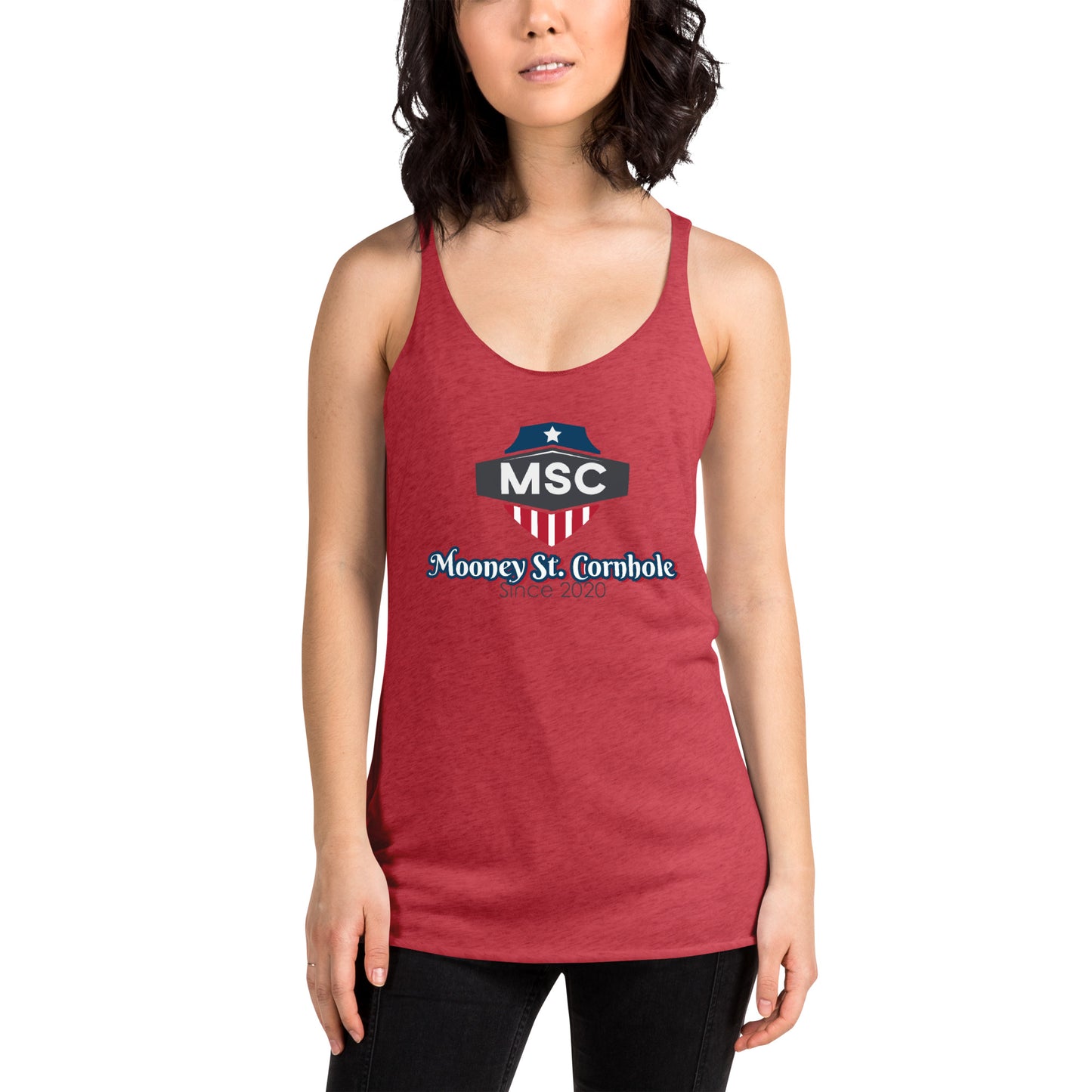 Mooney St. Cornhole Women's Racerback Tank