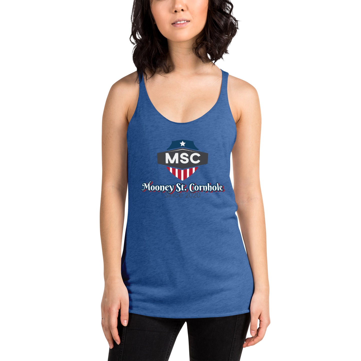 Mooney St. Cornhole Women's Racerback Tank