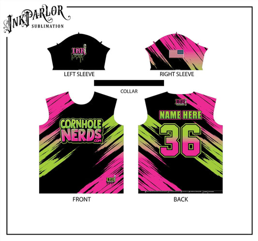 Cornhole Nerds black/pink/green jersey