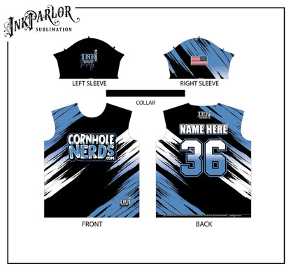 Cornhole Nerds White/Black/Light blue jersey(s)