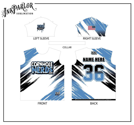 Cornhole Nerds White/Black/Light blue jersey(s)