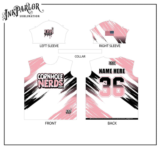 Cornhole Nerds white/pink/black jersey