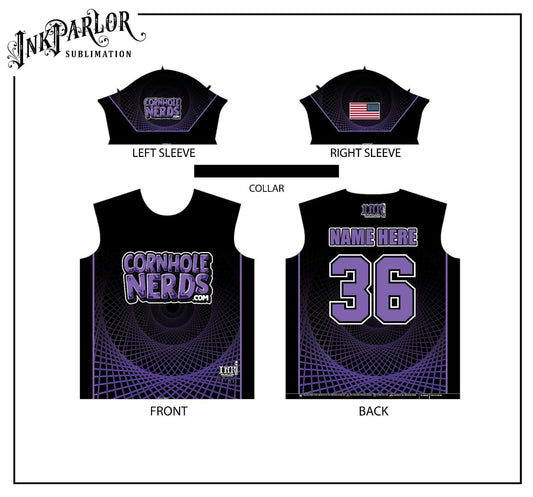 Cornhole Nerds black-purple Spiro-nerd jersey