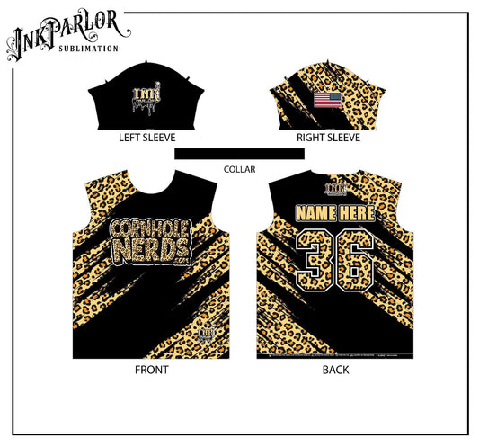 Cornhole Nerds black leopard jersey