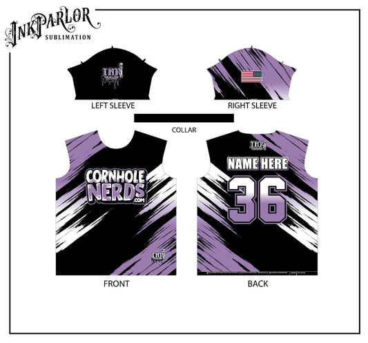 Cornhole Nerds black/light purple/white jersey(s)