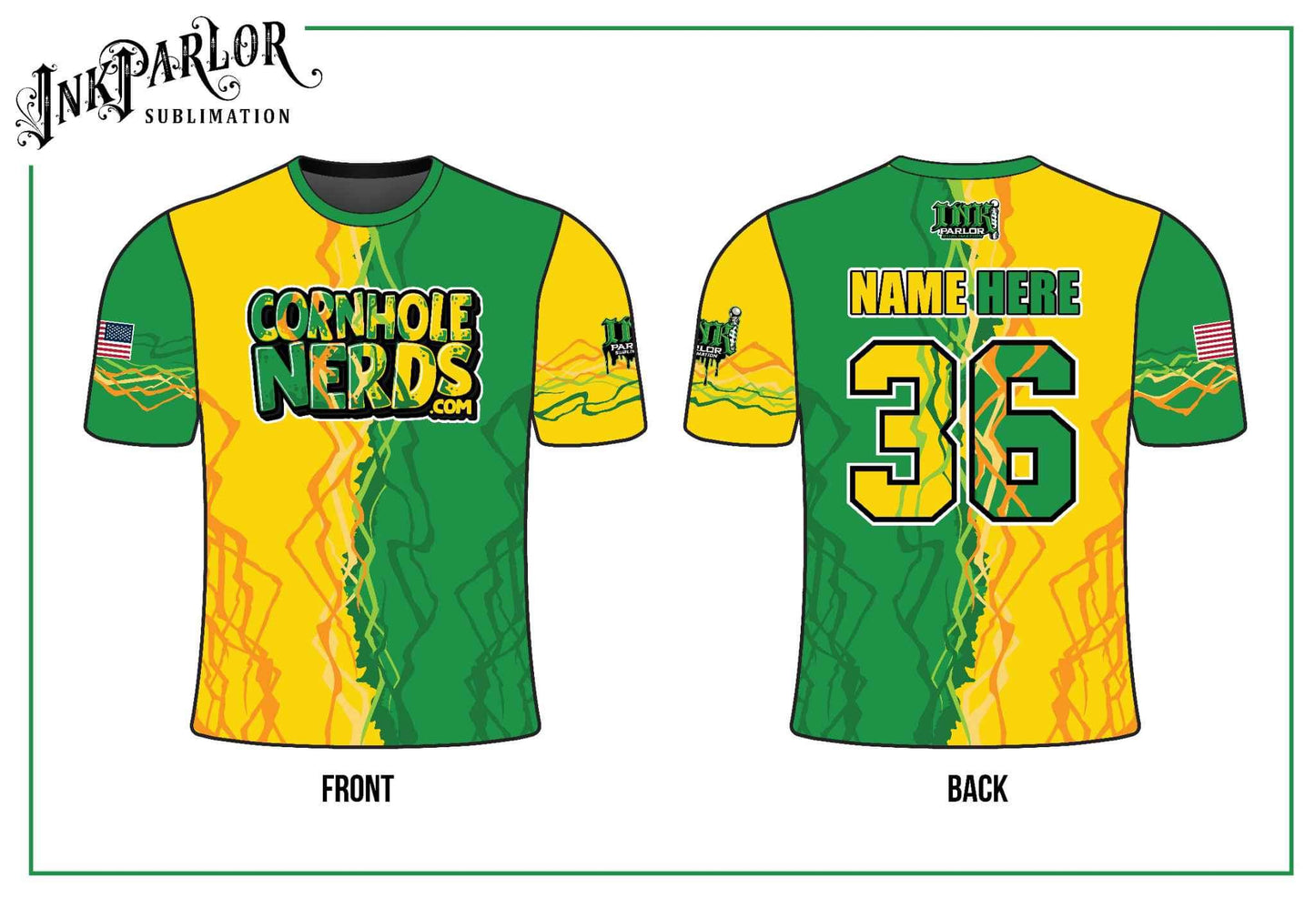 Cornhole Nerds two tone green/yellow  jersey