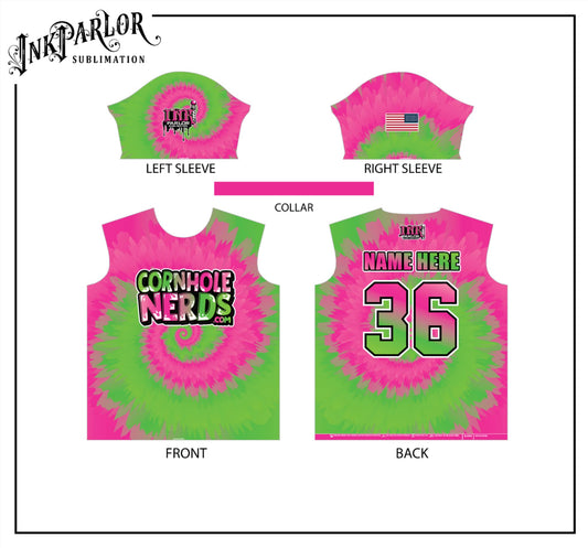 Cornhole Nerds the boss's summertime tie dye jerseys