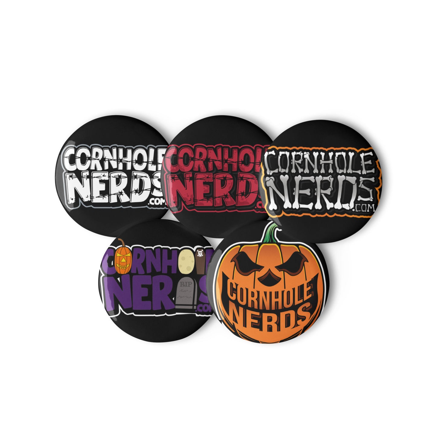 Cornhole Nerds Team Mean set of pin buttons