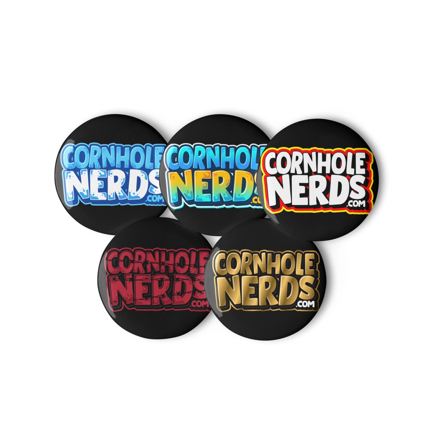 Cornhole Nerds set of pin buttons