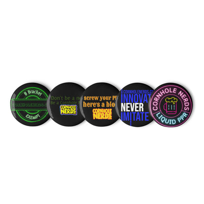 Cornhole Nerds set of pin buttons