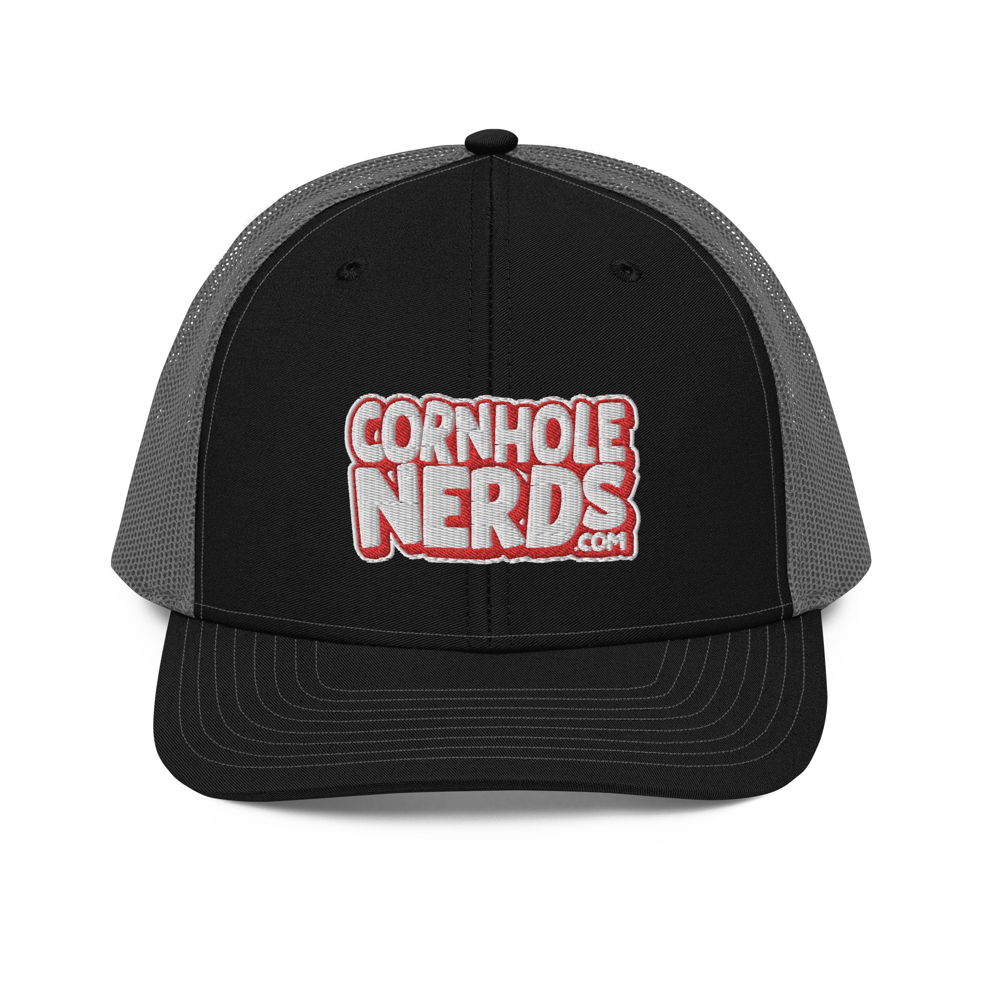 white/red nerds logo Richardson 112 snapback Trucker hat – Cornhole Nerds