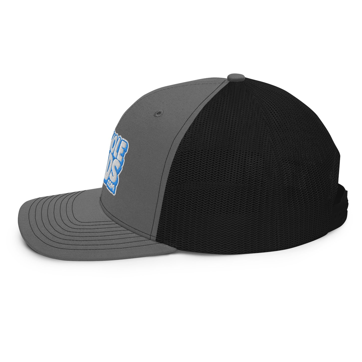 white/light blue nerds logo Richardson 112 snapback Trucker hat