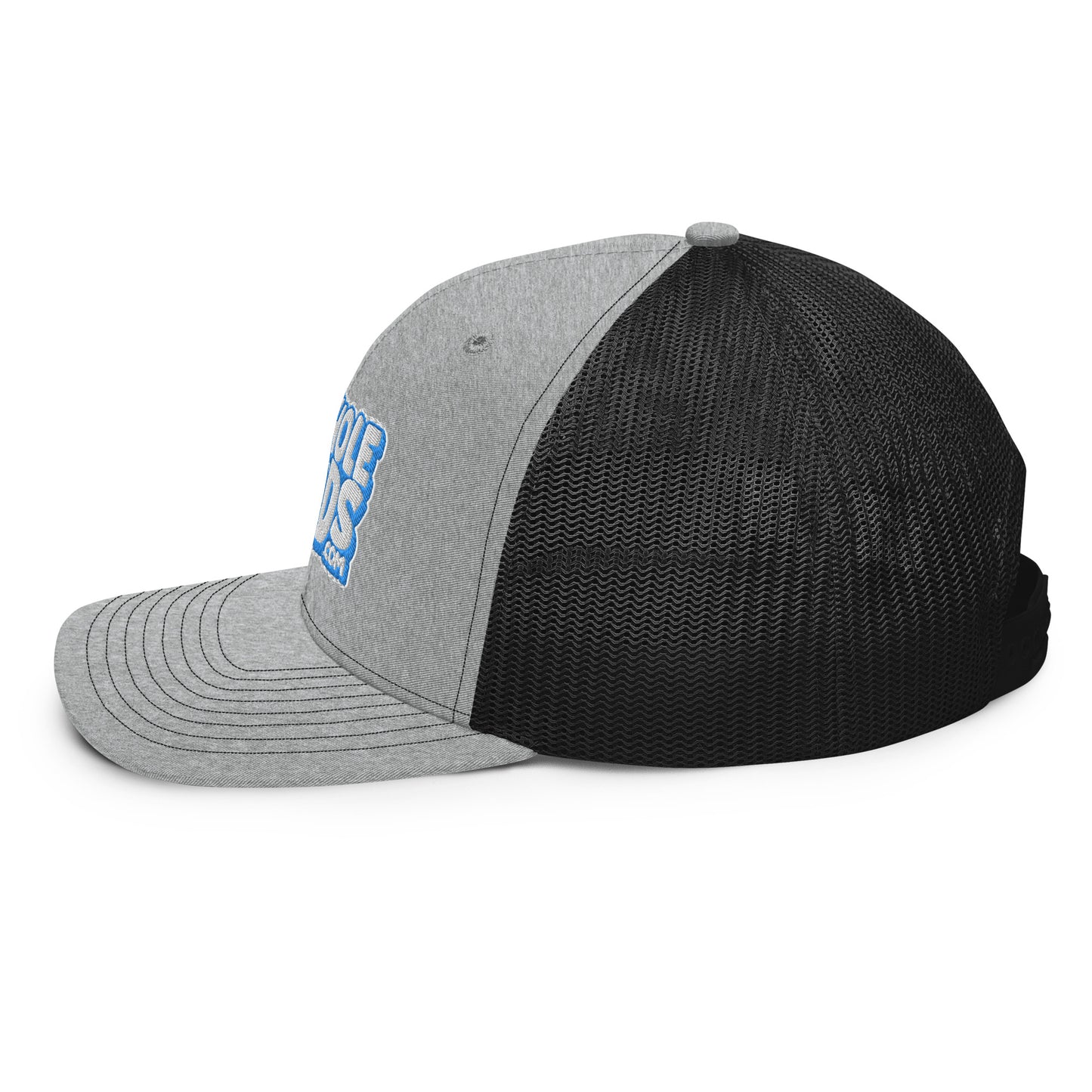 white/light blue nerds logo Richardson 112 snapback Trucker hat