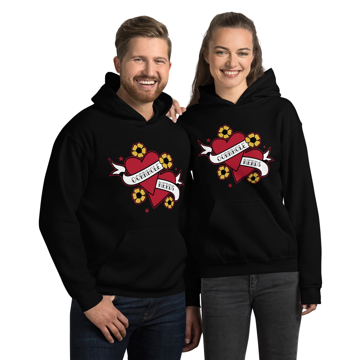 Cornhole Nerds two hearts are better than one Unisex Hoodie