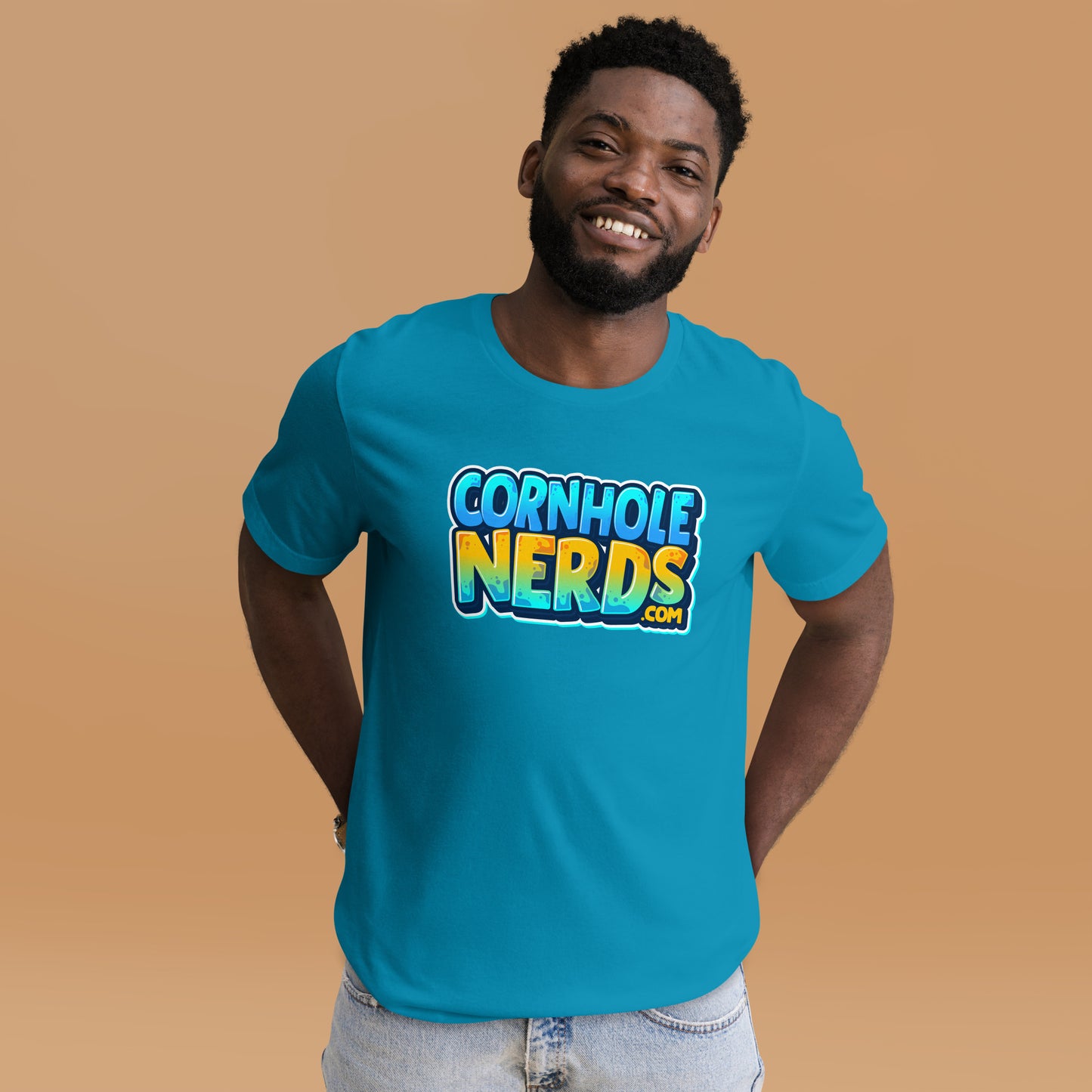 Cornhole Nerds green/blue/yellow logo Unisex t-shirt