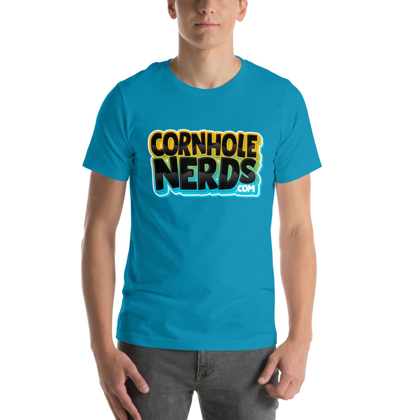 Cornhole Nerds blueish/black/yellow logo Unisex t-shirt