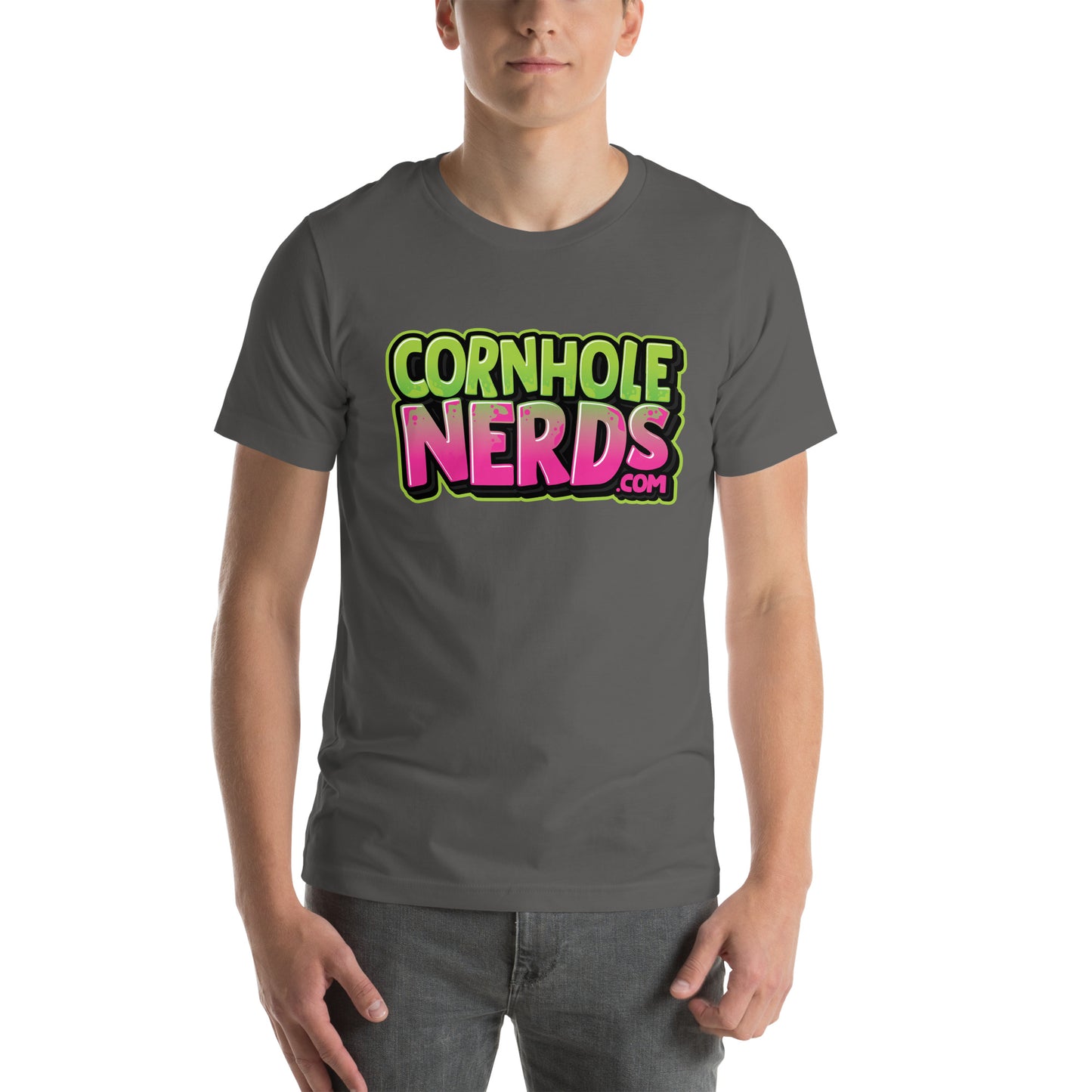 Cornhole Nerds purple/green logo Unisex t-shirt