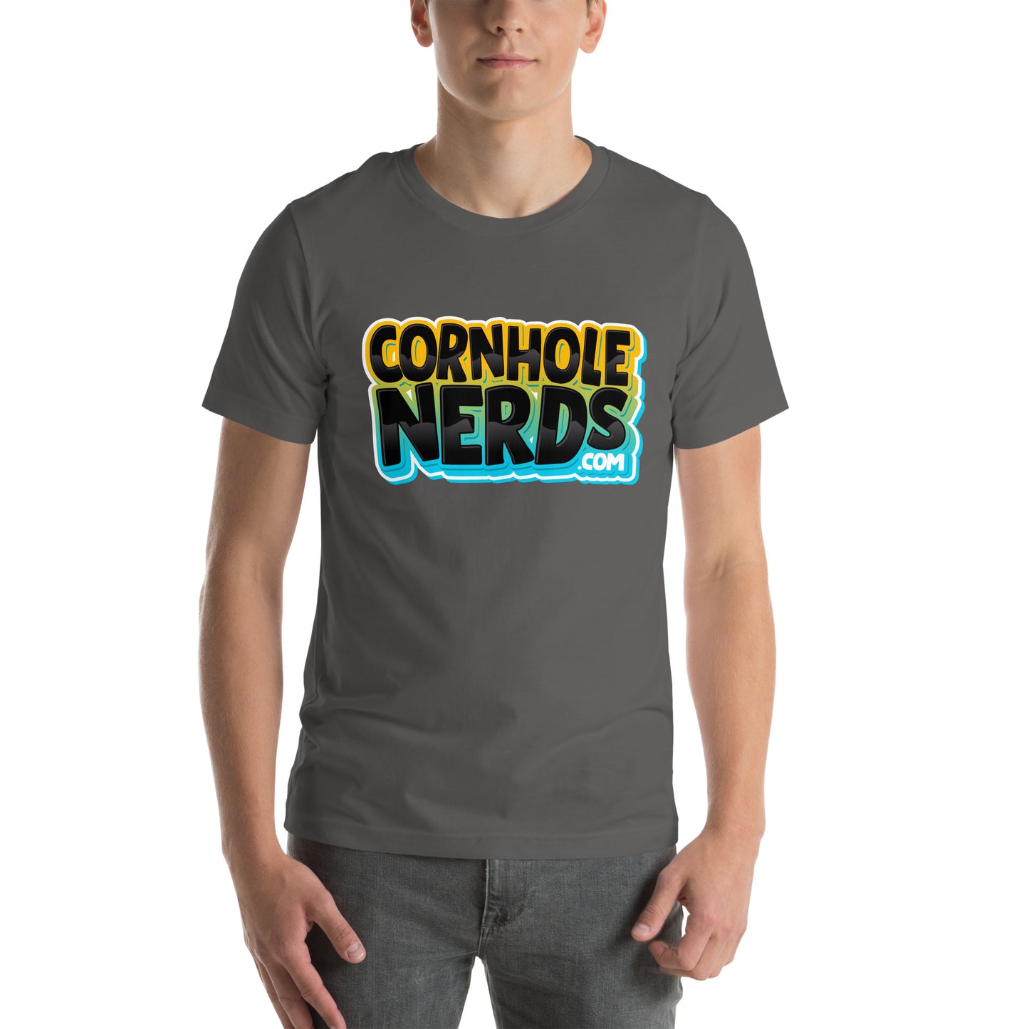 Cornhole Nerds blueish/black/yellow logo Unisex t-shirt