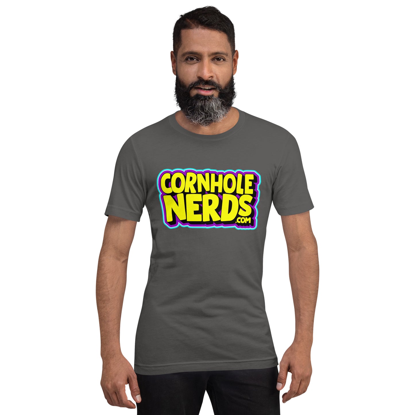 Cornhole Nerds yellow/blue/purple logo Unisex t-shirt