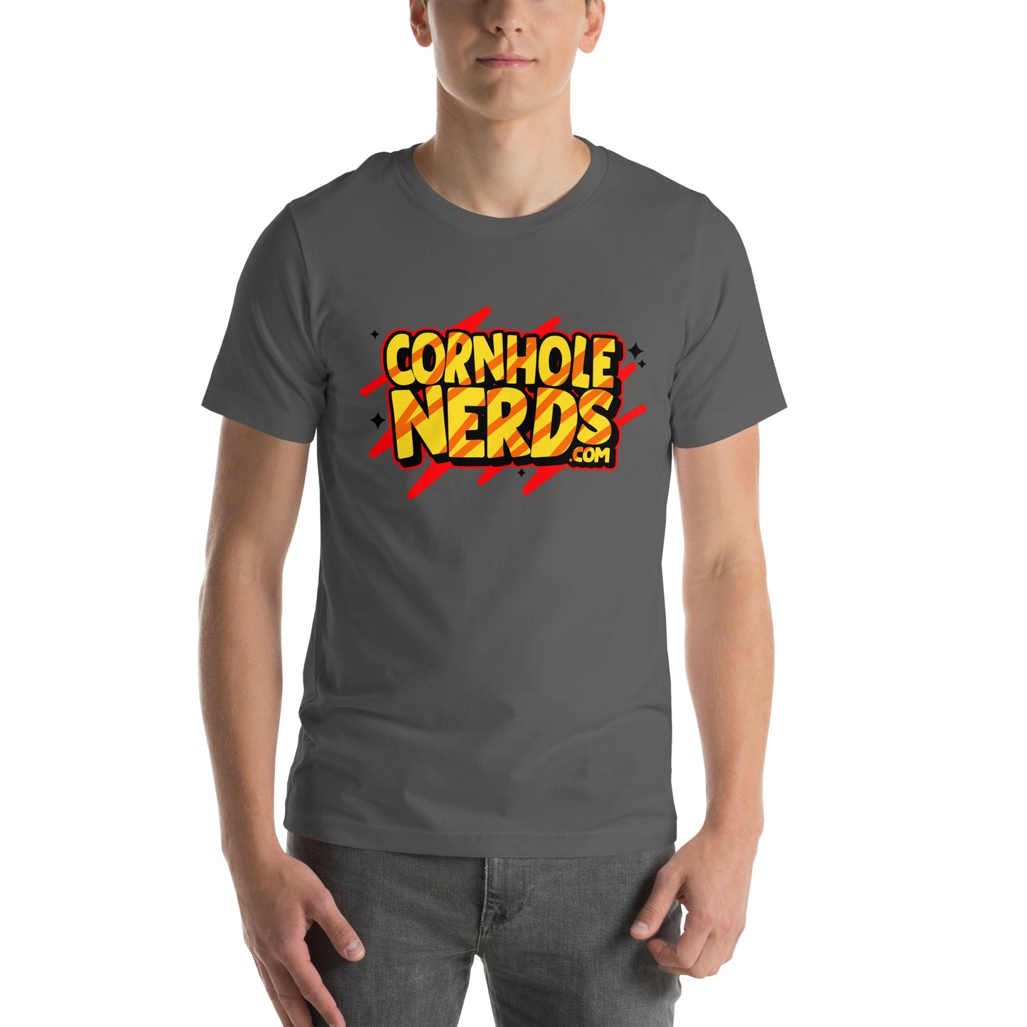 Cornhole Nerds red scribble logo Unisex t-shirt