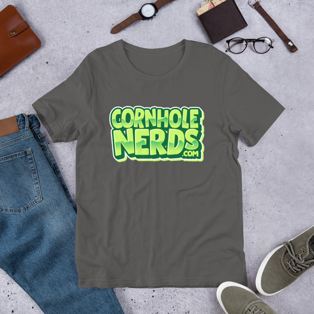 Cornhole Nerds neon-ish green-ish logo Unisex t-shirt