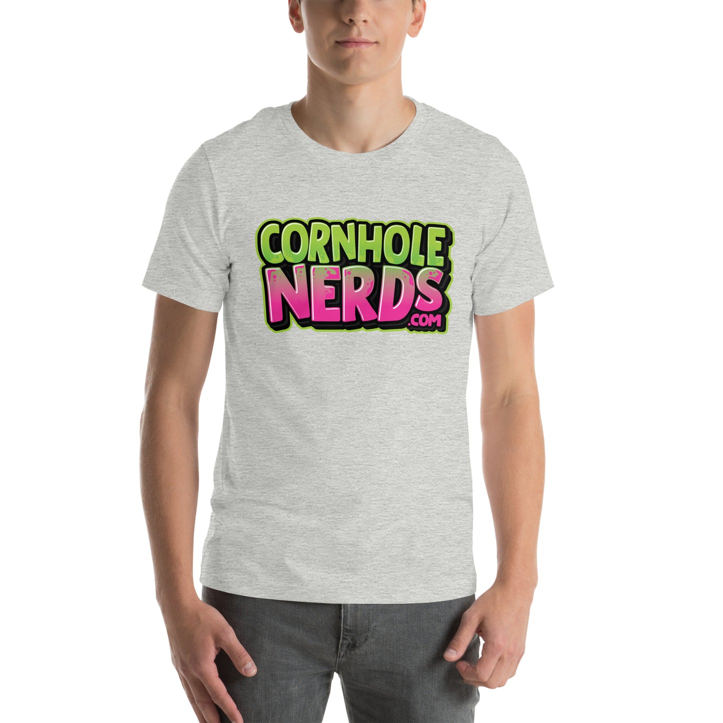 Cornhole Nerds purple/green logo Unisex t-shirt