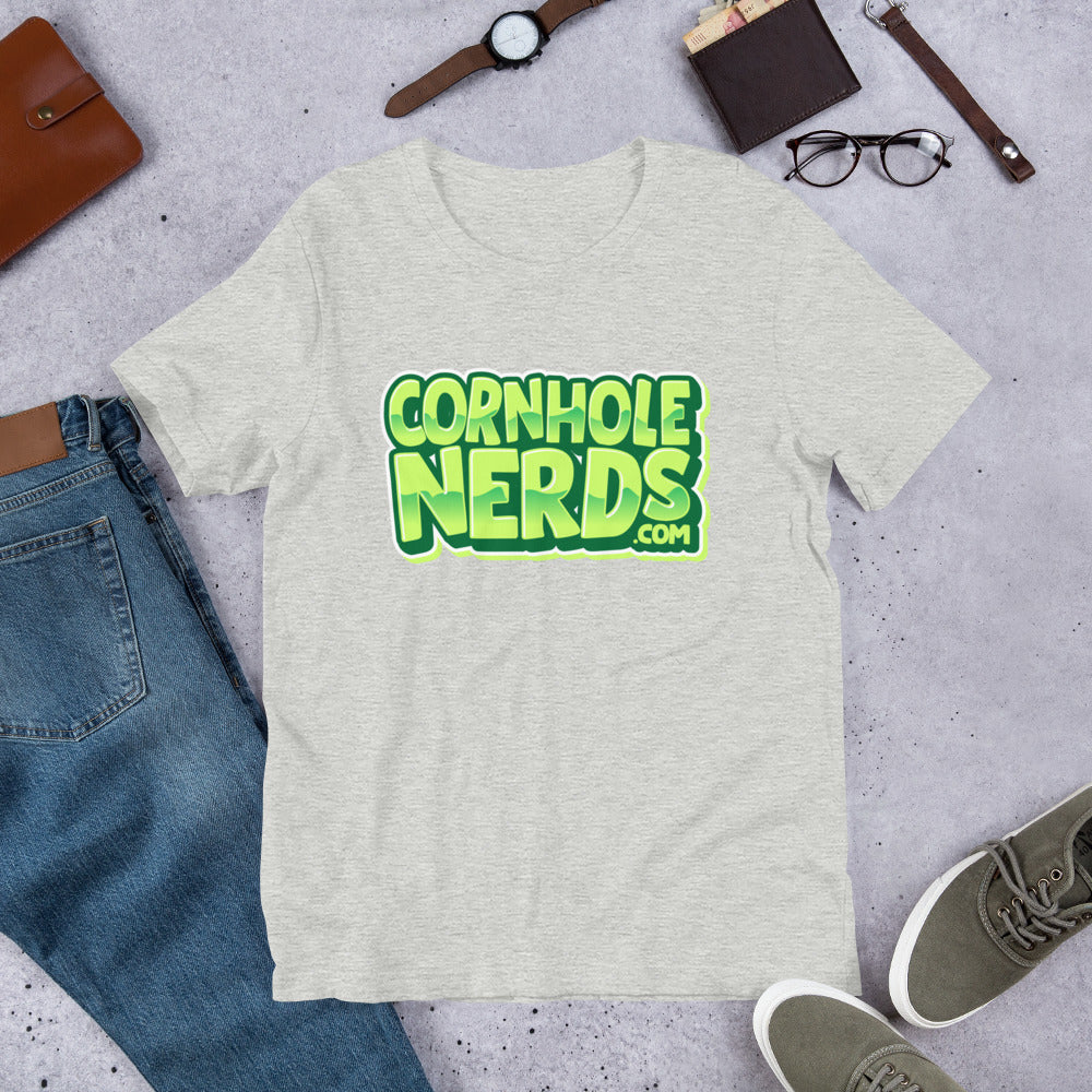 Cornhole Nerds neon-ish green-ish logo Unisex t-shirt