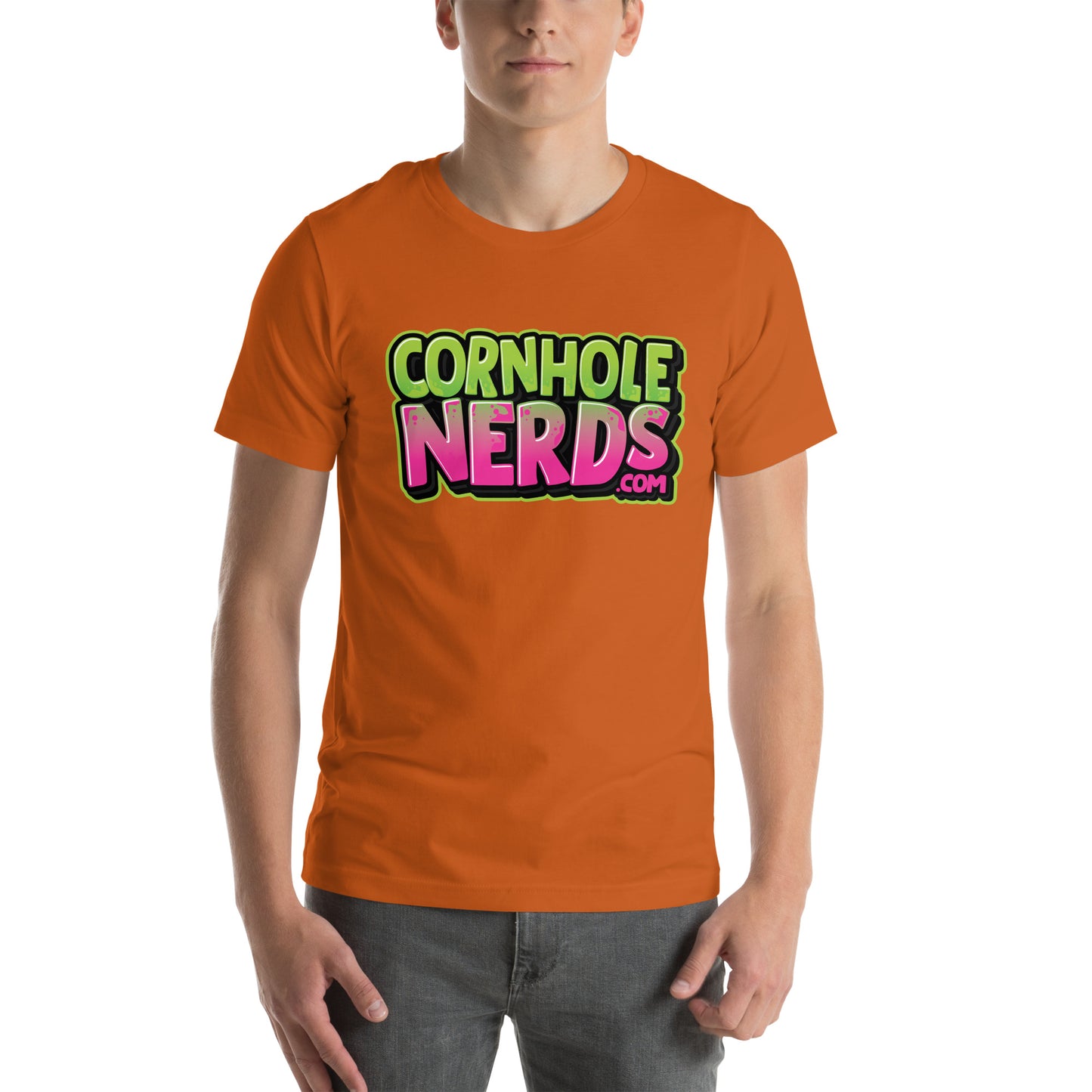 Cornhole Nerds purple/green logo Unisex t-shirt