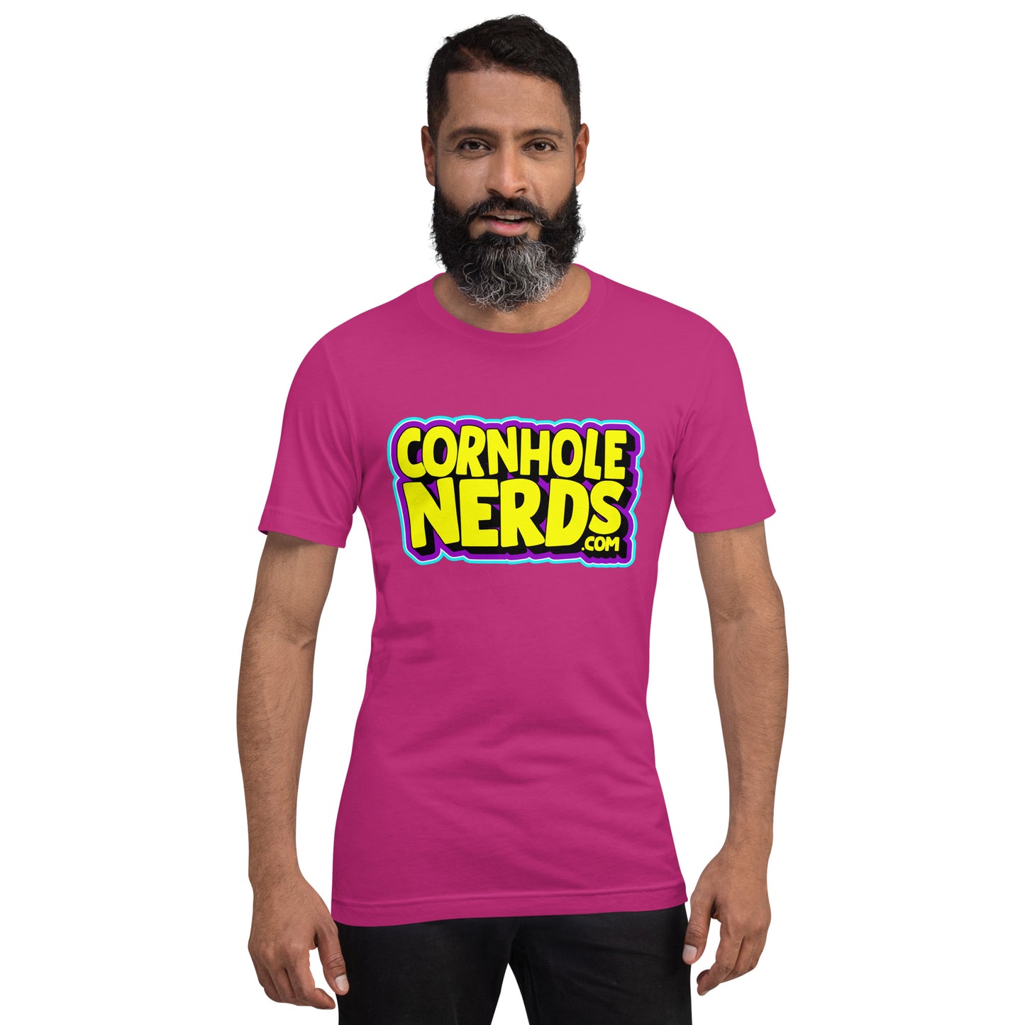 Cornhole Nerds yellow/blue/purple logo Unisex t-shirt