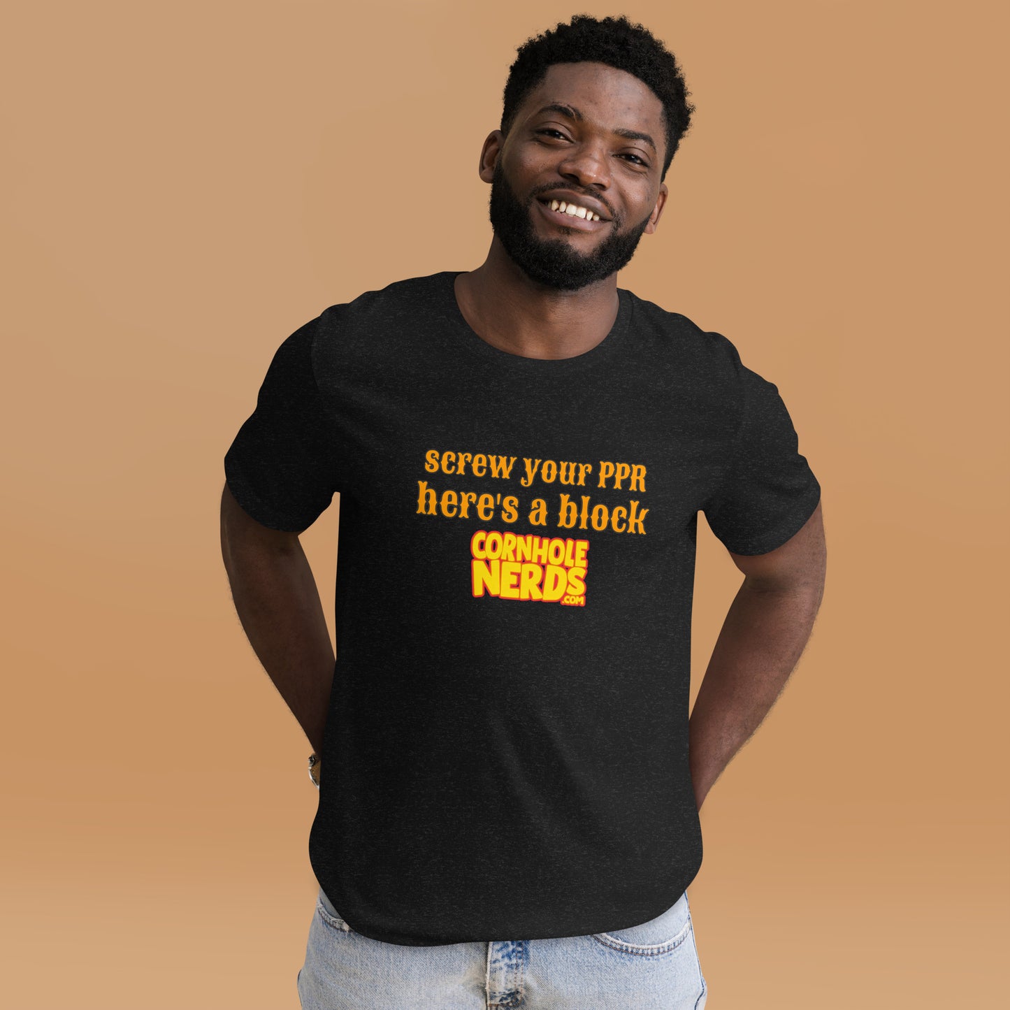 Here's a block Cornhole Nerds Unisex t-shirt