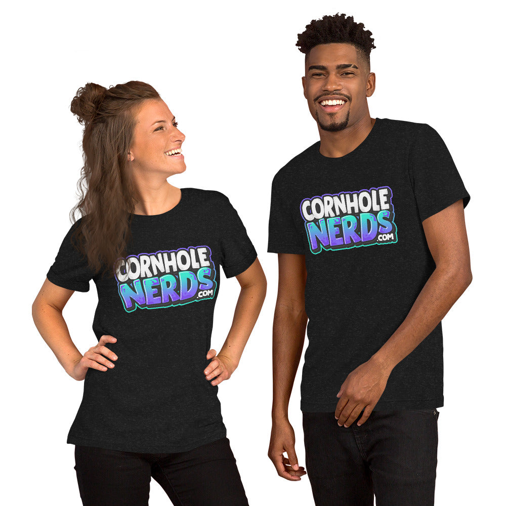 Cornhole Nerds white/purplish/blueish logo Unisex t-shirt