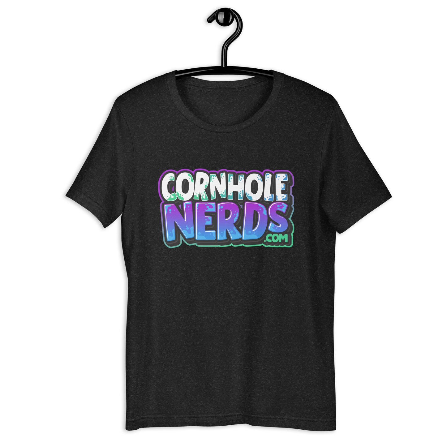 Cornhole Nerds white/bluish/purple kinda green logo Unisex t-shirt