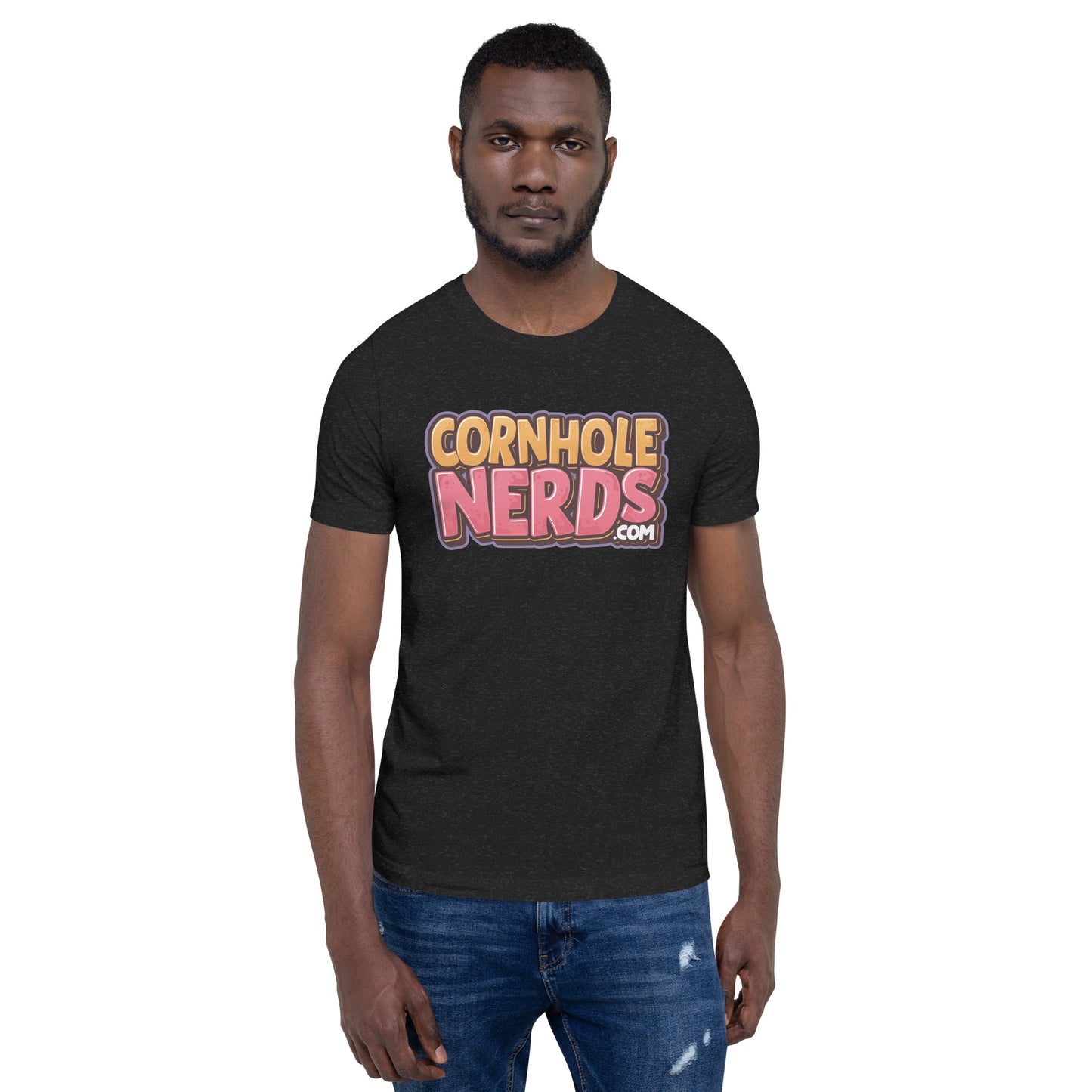 Cornhole Nerds the free model used in this listing just gave up a 9 spot logo Unisex t-shirt