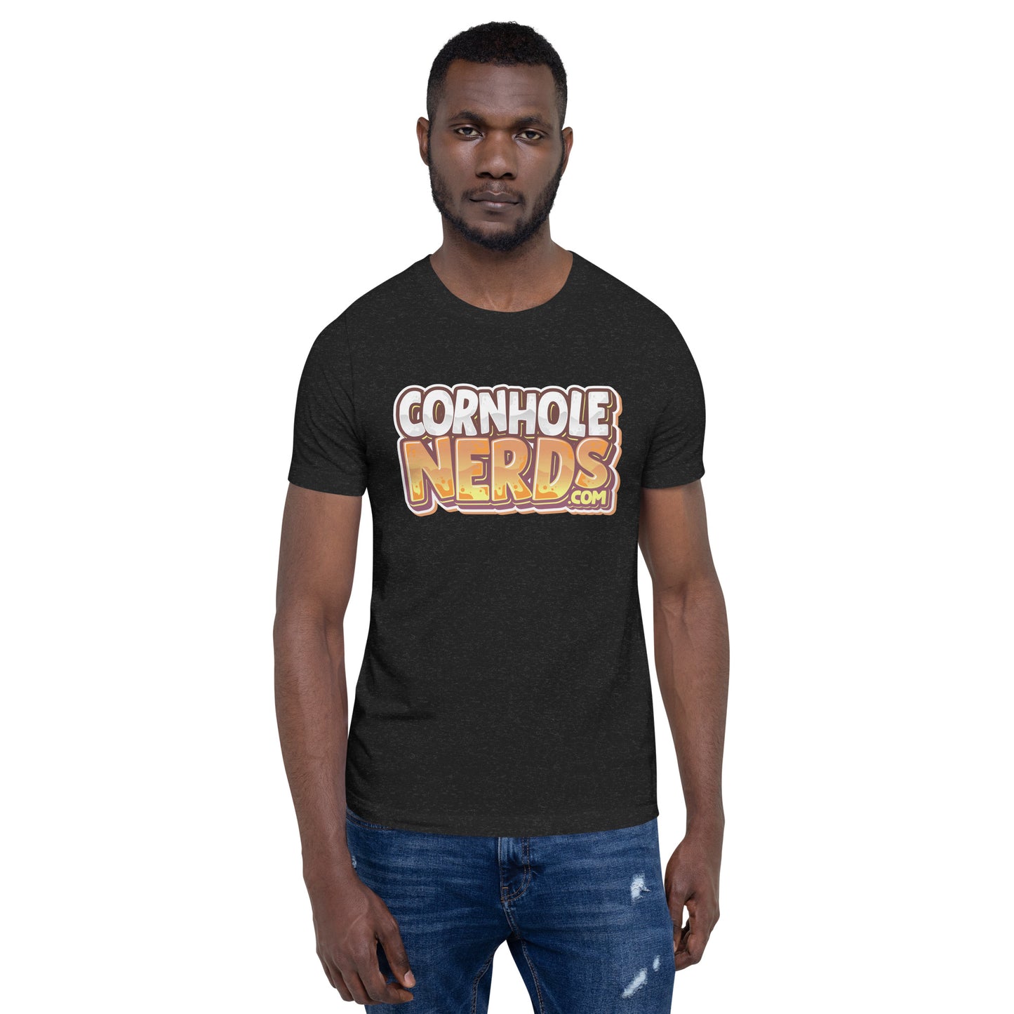 Cornhole Nerds the free model in this listing just gave up a 9 spot logo Unisex t-shirt