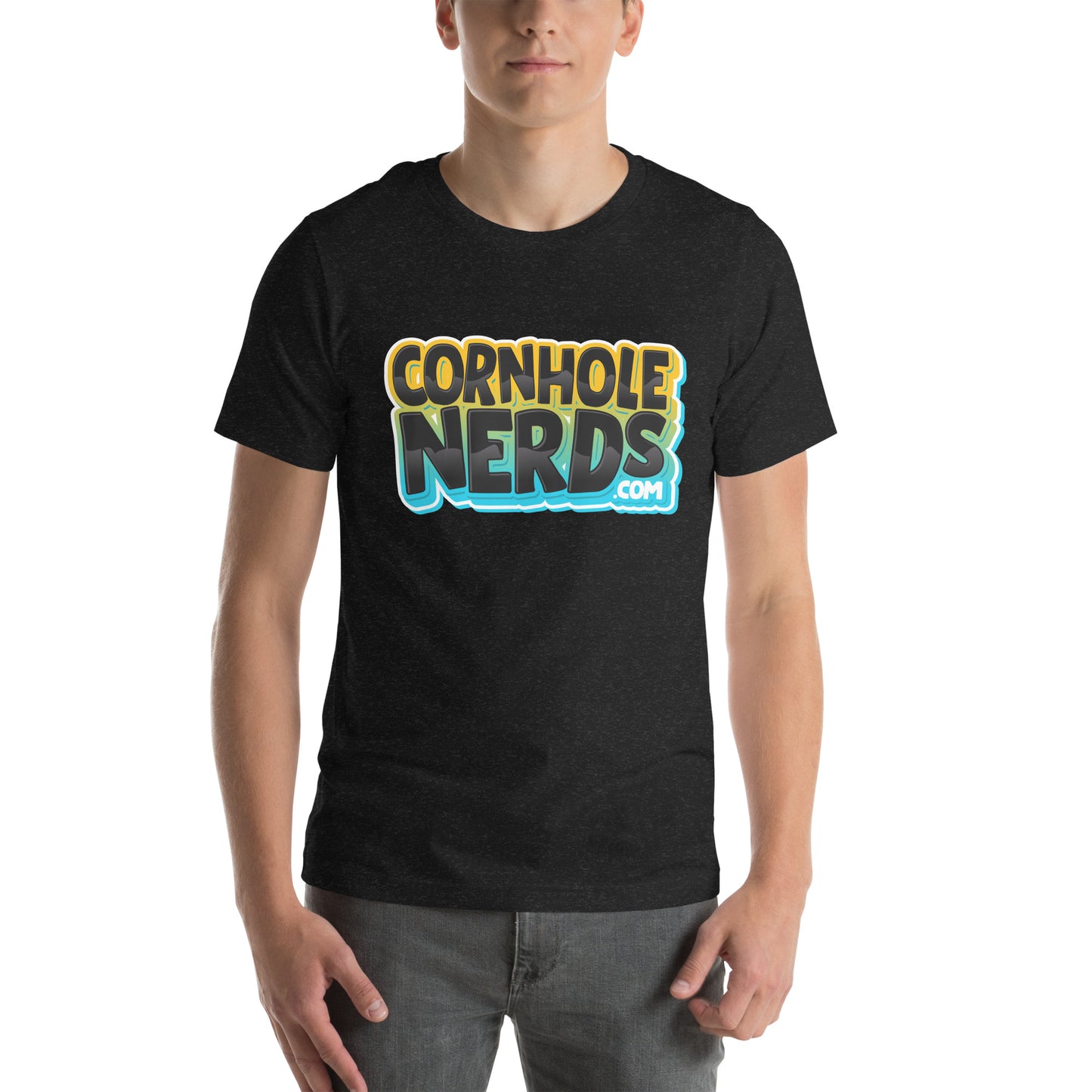 Cornhole Nerds blueish/black/yellow logo Unisex t-shirt