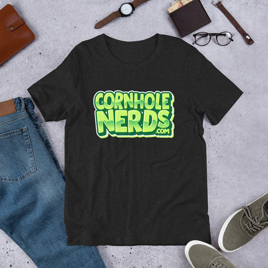 Cornhole Nerds neon-ish green-ish logo Unisex t-shirt