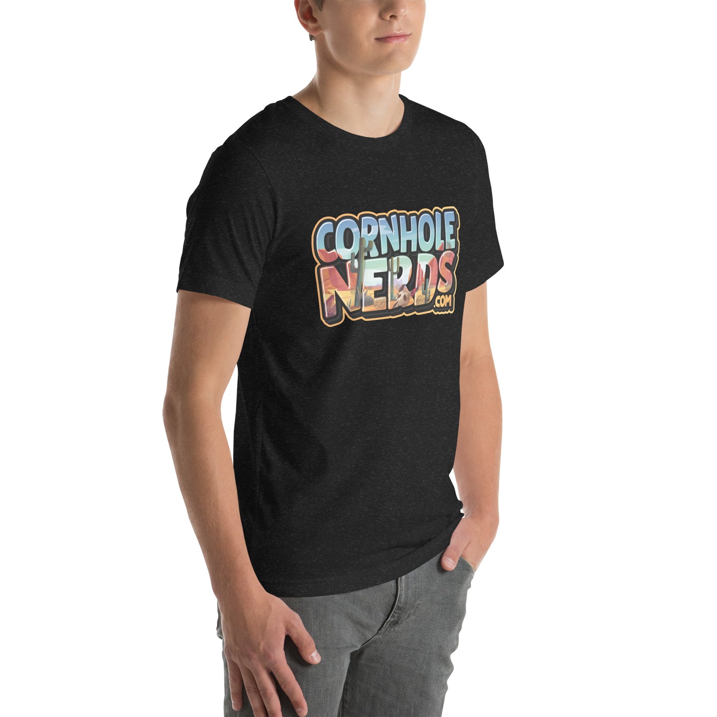 Cornhole Nerds desert skies logo Unisex t-shirt