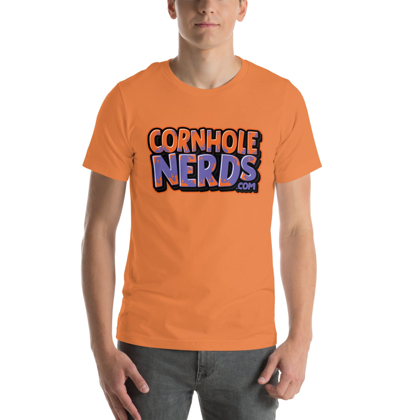 Cornhole Nerds purple/orange logo Unisex t-shirt