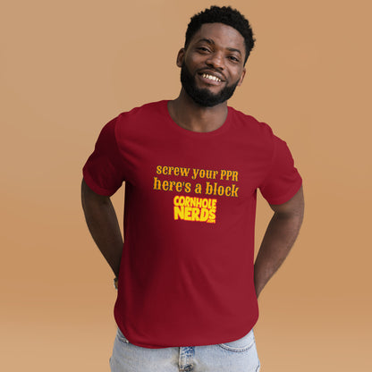 Here's a block Cornhole Nerds Unisex t-shirt