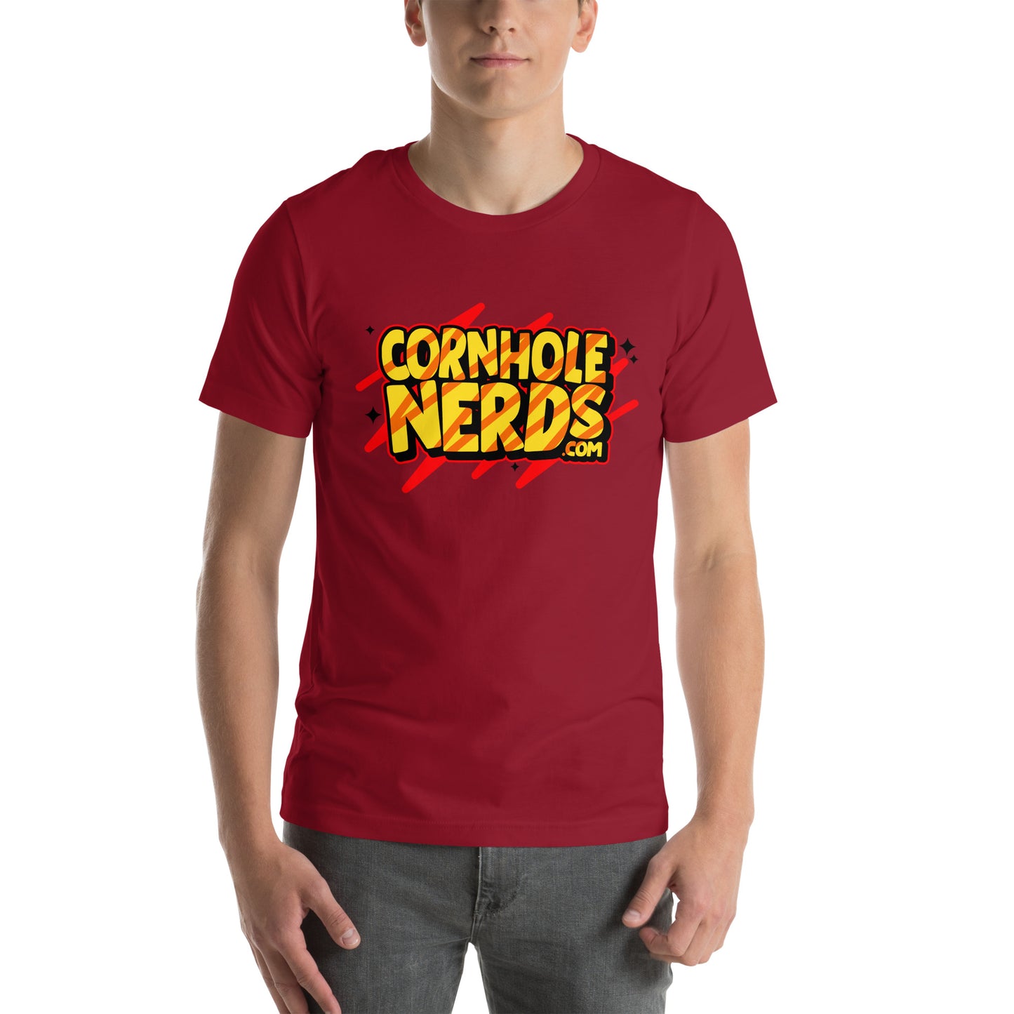 Cornhole Nerds red scribble logo Unisex t-shirt