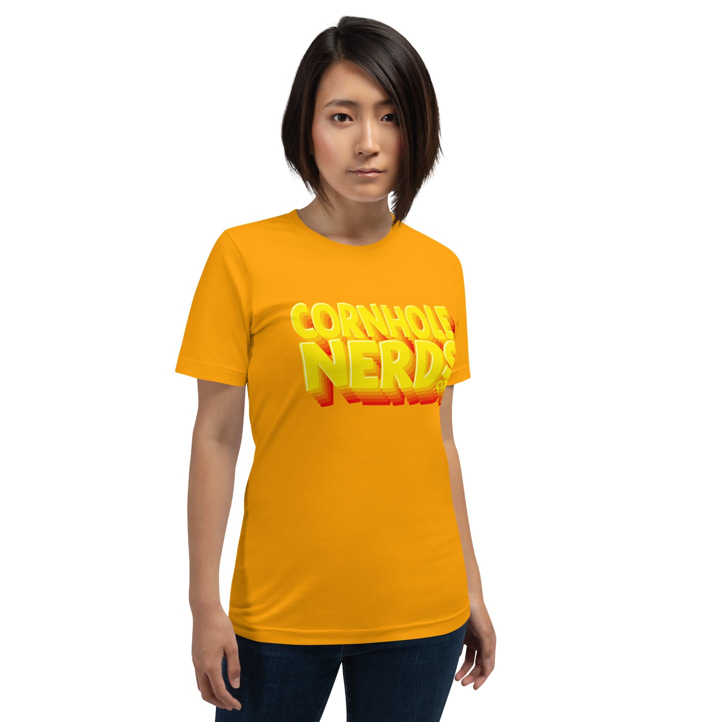 Cornhole Nerds yellow logo logo logo logo Unisex t-shirt