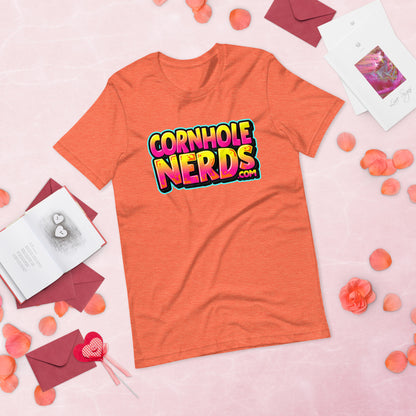 Cornhole Nerds yellow/pink/orange logo Unisex t-shirt