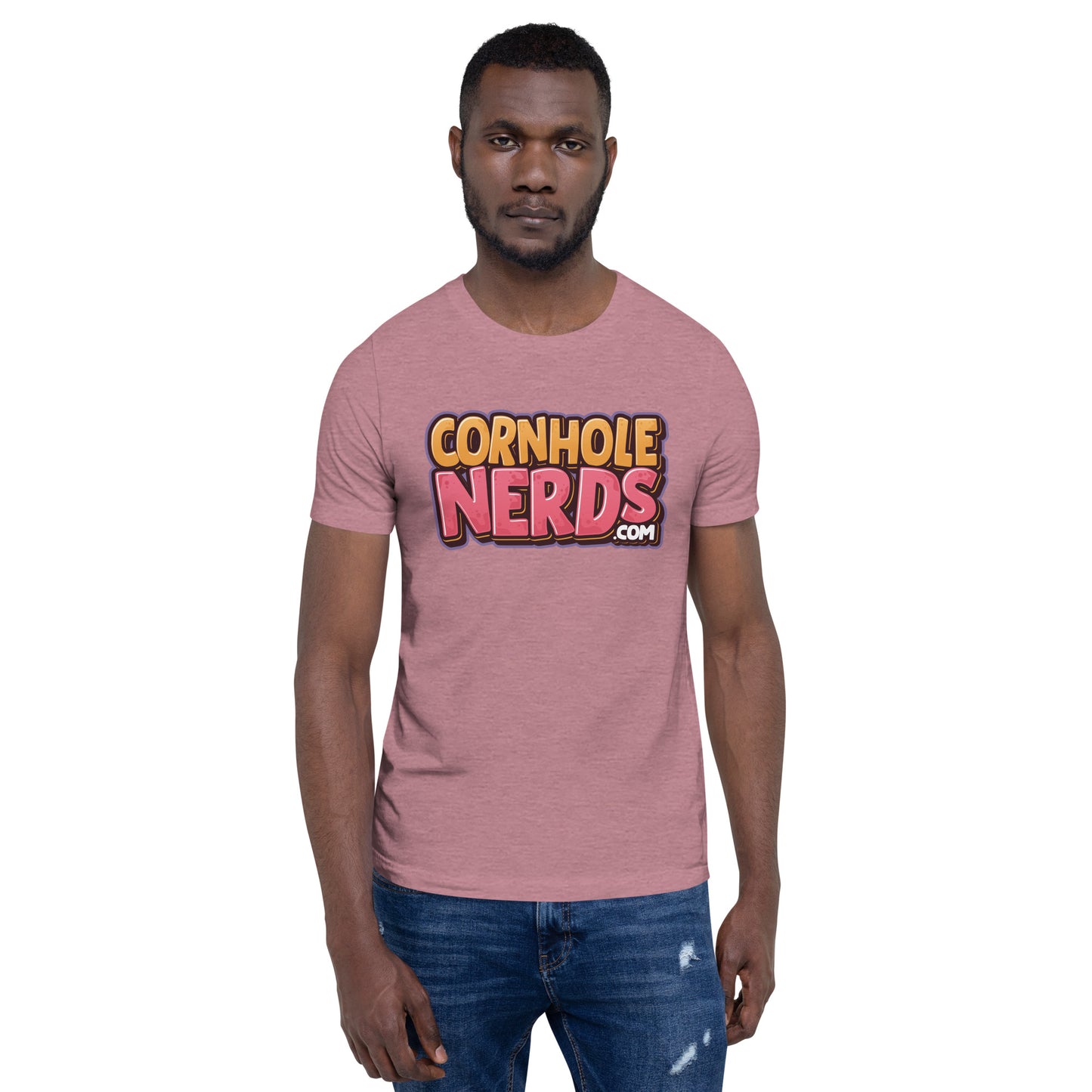 Cornhole Nerds the free model used in this listing just gave up a 9 spot logo Unisex t-shirt