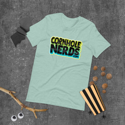 Cornhole Nerds some kind of blue/black and yellow logo Unisex t-shirt